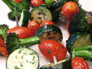 Grilled broccoli and tomato skewers