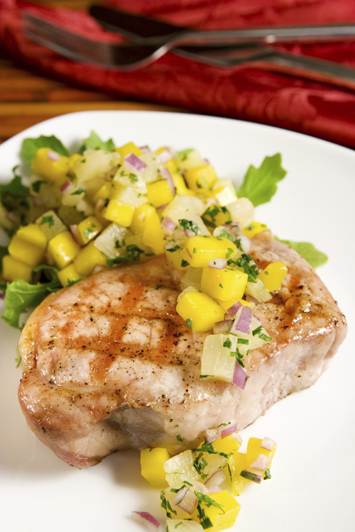 Grilled Pork Chops with Summer's Peaches and Corn