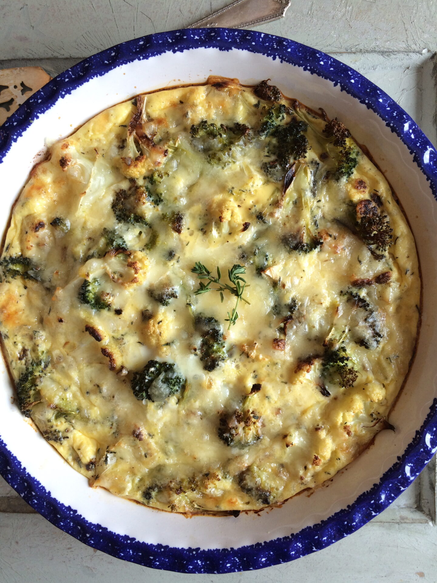 Roasted broccoli and cauliflower quiche