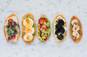 Variation of sweet potato toast with toppings