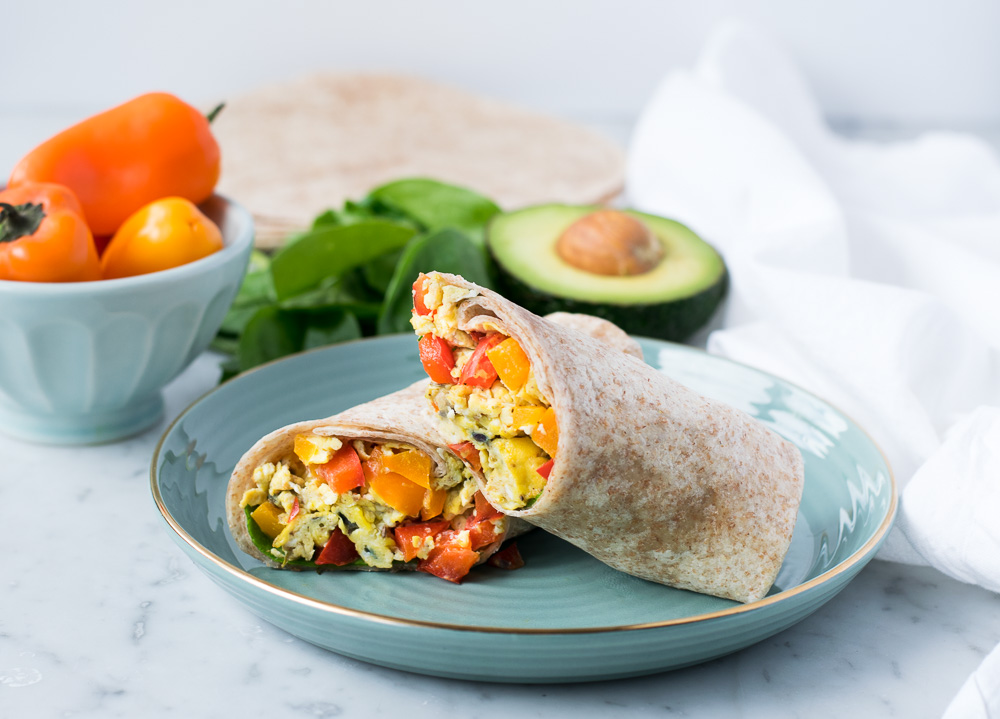 Egg and Veggie breakfast wrap on wholewheat tortilla