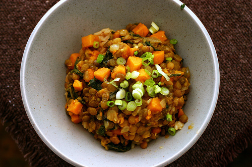 This sweet potato curried lentil dish can be made in one pot. Via Smitten Kitchen.
