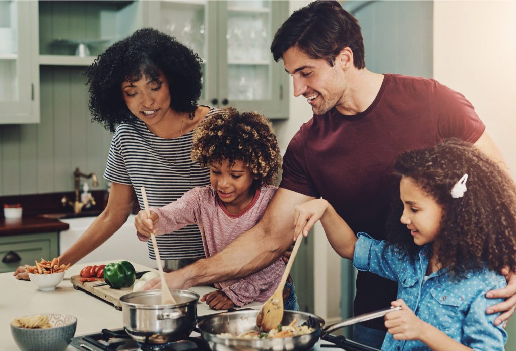 Family preparing supper