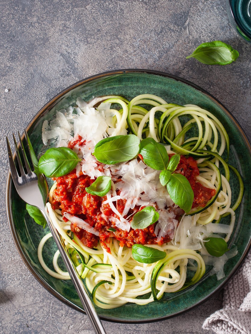 Zoodles with marinara sauce and parmesan